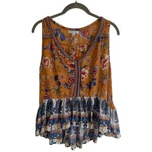 Boho Tiered Ruffle Peplum Top S  Festival Country Concert Embroidered Indie Chic